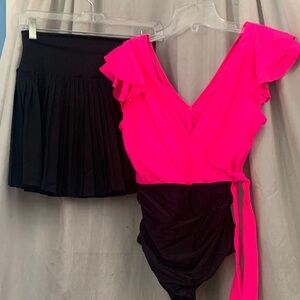 Fuchsia and Black Women's One Piece Swimsuit